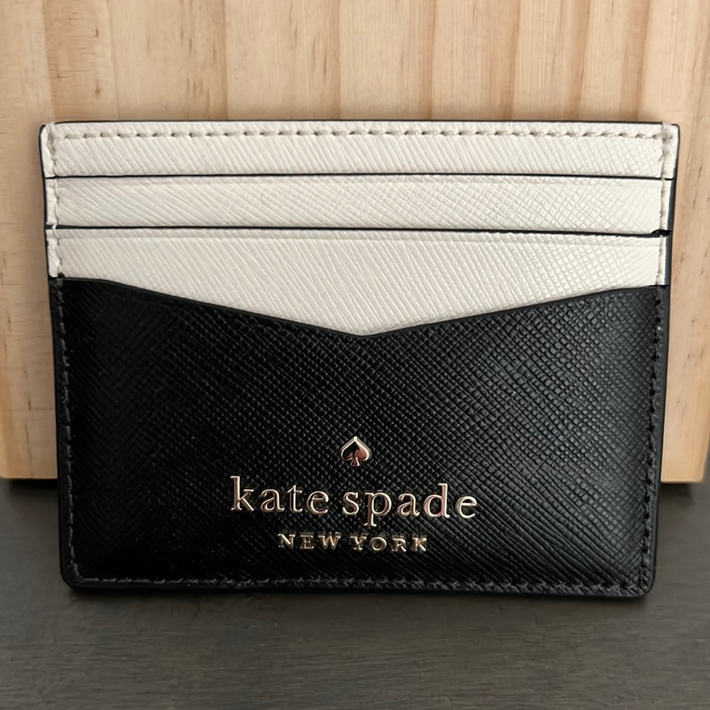 NWT - Kate Spade Staci Small Slim Cardholder - Saffiano - Black & Cream